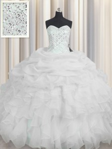 Beauteous White Lace Up Sweetheart Beading and Ruffles 15th Birthday Dress Organza Sleeveless
