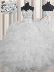 Perfect Ball Gowns 15th Birthday Dress White Sweetheart Organza Sleeveless Floor Length Lace Up
