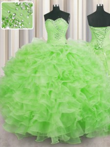 Vintage Beading and Ruffles Quinceanera Gown Lace Up Sleeveless Floor Length