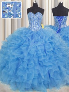 Pretty Visible Boning Floor Length Ball Gowns Sleeveless Baby Blue Ball Gown Prom Dress Lace Up