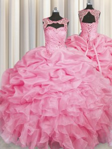 Scoop Organza Sleeveless Floor Length Sweet 16 Quinceanera Dress and Beading and Pick Ups