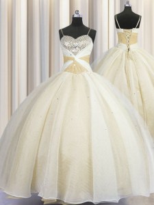 Most Popular Spaghetti Straps Floor Length Ball Gowns Sleeveless Champagne Sweet 16 Quinceanera Dress Lace Up