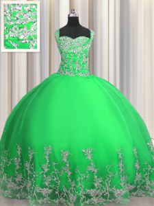 Dynamic Apple Green Tulle Lace Up Vestidos de Quinceanera Sleeveless Floor Length Beading and Appliques