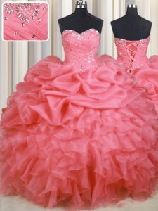 Sleeveless Beading and Ruffles and Ruching and Pick Ups Lace Up Sweet 16 Dresses