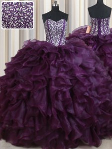 Flare Beading and Ruffles Sweet 16 Dress Dark Purple Lace Up Sleeveless Floor Length
