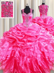 Straps Sleeveless Zipper Floor Length Beading and Ruffles and Pick Ups Quinceanera Dresses