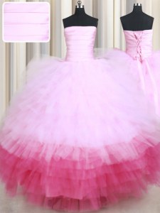 Wonderful Sleeveless Floor Length Ruffled Layers Lace Up Quince Ball Gowns with Multi-color