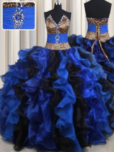 Organza Sleeveless Floor Length 15 Quinceanera Dress and Beading and Ruffles