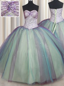 Unique Floor Length Multi-color Sweet 16 Dress Tulle Sleeveless Beading and Sequins