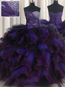 Captivating Multi-color Sleeveless Floor Length Beading and Ruffles Lace Up Sweet 16 Dress