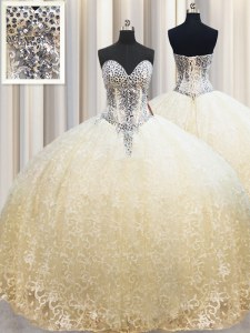 Champagne Sleeveless Floor Length Beading and Appliques Lace Up 15 Quinceanera Dress