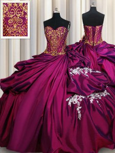 Fancy Fuchsia Lace Up 15 Quinceanera Dress Beading and Appliques and Pick Ups Sleeveless Floor Length