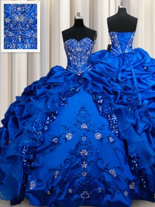 Beading and Embroidery and Sequins and Pick Ups 15th Birthday Dress Royal Blue Lace Up Sleeveless Floor Length