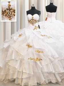 Artistic White Ball Gowns Beading and Ruffled Layers Sweet 16 Quinceanera Dress Lace Up Organza Sleeveless Floor Length