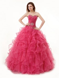 Inexpensive Organza Sleeveless Floor Length Ball Gown Prom Dress and Beading and Ruffles