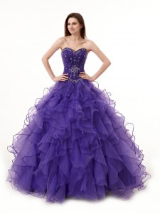 Organza Sleeveless Floor Length Quince Ball Gowns and Beading and Ruffles