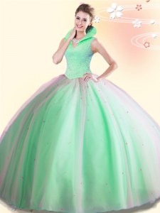 Backless Floor Length Quinceanera Gown Tulle Sleeveless Beading