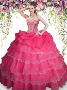 Fantastic Organza Sleeveless Floor Length Quince Ball Gowns and Beading and Ruffled Layers and Pick Ups