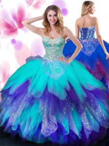 Charming Beading and Ruffles Sweet 16 Dresses Multi-color Lace Up Sleeveless Floor Length