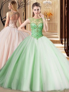 Fitting Scoop Sleeveless Brush Train Lace Up Beading 15 Quinceanera Dress