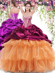 Sumptuous Multi-color Ball Gowns Beading and Ruffled Layers and Pick Ups Sweet 16 Dress Lace Up Organza and Taffeta Sleeveless With Train