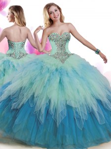 Modern Multi-color Sleeveless Tulle Lace Up 15 Quinceanera Dress for Military Ball and Sweet 16 and Quinceanera