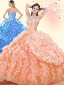 Pick Ups Sweetheart Sleeveless Lace Up Ball Gown Prom Dress Orange Organza