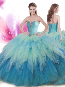 Multi-color Sweetheart Neckline Beading and Ruffles Sweet 16 Dresses Sleeveless Lace Up