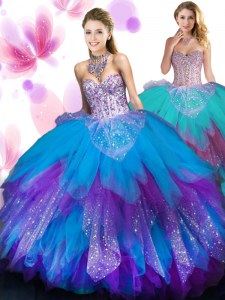 Stylish Multi-color Sweet 16 Dresses Military Ball and Sweet 16 and Quinceanera and For with Beading and Ruffled Layers Sweetheart Sleeveless Lace Up