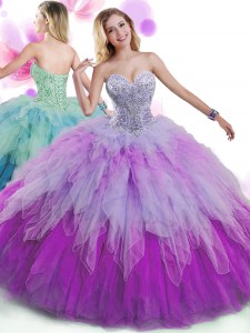 Custom Design Ball Gowns Sweet 16 Dresses Multi-color Sweetheart Tulle Sleeveless Floor Length Lace Up