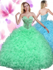 Sleeveless Beading and Ruffles Floor Length Quince Ball Gowns