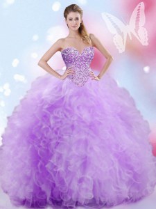 Wonderful Lavender Ball Gowns Tulle Sweetheart Sleeveless Beading and Ruffles Floor Length Lace Up 15 Quinceanera Dress