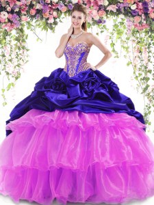 New Arrival Multi-color Ball Gowns Beading and Ruffled Layers and Pick Ups Quinceanera Dress Lace Up Organza and Taffeta Sleeveless With Train