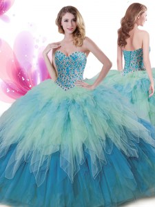 Best Selling Tulle Sleeveless Floor Length Ball Gown Prom Dress and Beading and Ruffles