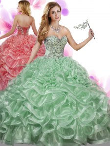 Organza Sweetheart Sleeveless Lace Up Beading and Ruffles Quinceanera Dresses in Green
