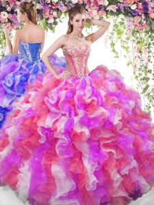 Fashion Sweetheart Sleeveless Organza Vestidos de Quinceanera Beading and Ruffles Lace Up