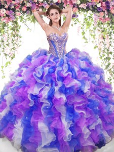 Glamorous Multi-color Sleeveless Floor Length Beading and Ruffles Lace Up Sweet 16 Quinceanera Dress