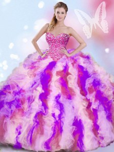 Multi-color Sleeveless Beading and Ruffles Quinceanera Dress