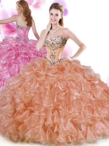 Colorful Sweetheart Sleeveless Organza Quinceanera Dresses Beading and Ruffles Lace Up