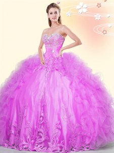 Ball Gowns Sweet 16 Dresses Lilac Sweetheart Tulle Sleeveless Asymmetrical Lace Up