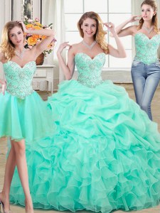 Attractive Three Piece Pick Ups Floor Length Ball Gowns Sleeveless Apple Green Ball Gown Prom Dress Lace Up