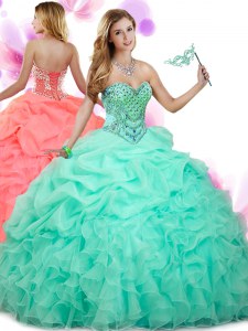 Nice Pick Ups Sweetheart Sleeveless Lace Up Quinceanera Dress Apple Green Organza
