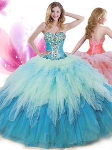 Multi-color Sleeveless Tulle Lace Up 15th Birthday Dress for Military Ball and Sweet 16 and Quinceanera