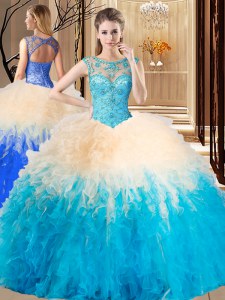Scoop Floor Length Lace Up Sweet 16 Dresses Multi-color for Military Ball and Sweet 16 and Quinceanera with Beading