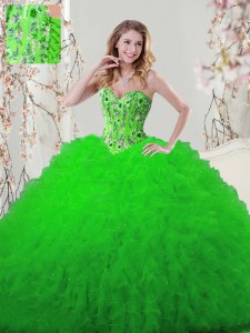 Delicate Ball Gowns Sweetheart Sleeveless Tulle Floor Length Lace Up Embroidery and Ruffles Quinceanera Dress