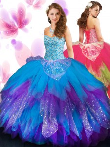 Multi-color Quinceanera Gowns Military Ball and Sweet 16 and Quinceanera and For with Beading and Ruffled Layers Sweetheart Sleeveless Lace Up