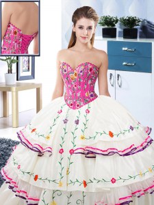 Stylish Sweetheart Sleeveless Organza and Taffeta Vestidos de Quinceanera Embroidery and Ruffled Layers Lace Up