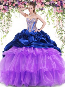 Exquisite Multi-color Organza and Taffeta Lace Up Sweetheart Sleeveless With Train Quinceanera Dresses Brush Train Beading and Ruffled Layers and Pick Ups