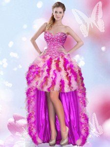 Multi-color Sweetheart Lace Up Beading and Ruffles Prom Dresses Sleeveless