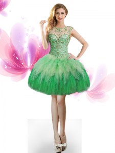 Decent Scoop Tulle Sleeveless Mini Length Prom Dress and Beading and Ruffles